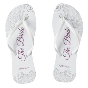 Silver Lace Cassis Purple The Bride White Wedding Jandals