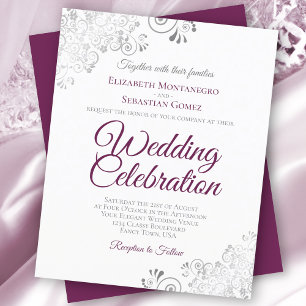 Silver Lace Cassis White Budget Wedding Invitation