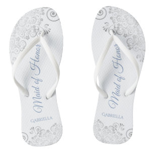 Silver Lace & Dusty Blue Maid of Honour Wedding Jandals