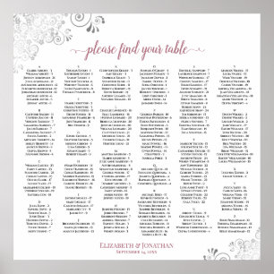 Silver Lace Dusty Rose Alphabetical Seating Chart