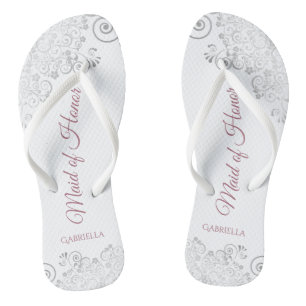 Silver Lace & Dusty Rose Maid of Honour Wedding Jandals