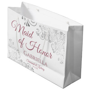 Silver Lace Dusty Rose White Maid of Honour Weddin Large Gift Bag