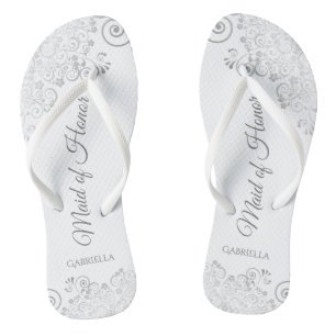 Silver Lace Elegant White Maid of Honour Wedding Jandals