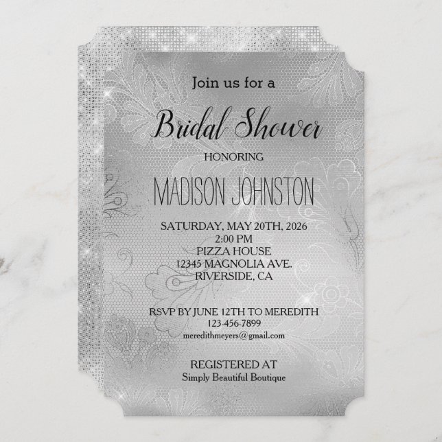 Silver Lace Floral Invitation (Front/Back)