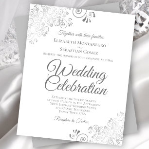 Silver Lace Grey & White Budget Wedding Invitation