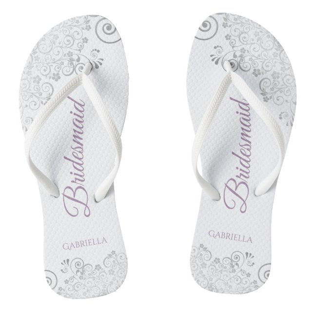 Silver Lace & Lavender Script Bridesmaid Wedding Jandals (Footbed)