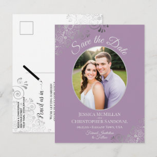 Silver Lace Lavender Wedding Save the Date Photo Announcement Postcard