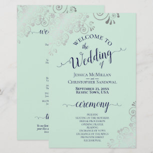 Silver Lace Mint & Navy Budget Wedding Program
