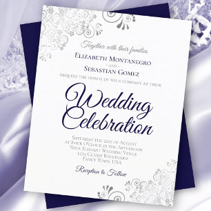Silver Lace Navy & White BUDGET Wedding Invitation