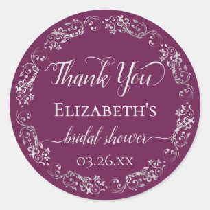 Silver Lace on Berry Bridal Shower Thank You Classic Round Sticker