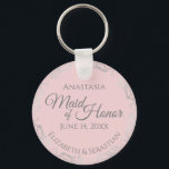 Silver Lace on Blush Pink Maid of Honour Wedding Key Ring<br><div class="desc">These beautiful keychains are designed to be given as a gift or wedding favour to your maid of honour. The elegant design features a frilly silver grey faux foil border with grey text on a pale blush pink background. There is space for her name, the wedding date and the names...</div>