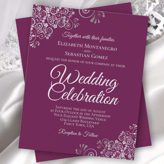 Silver Lace on Cassis BUDGET Wedding Invitation (Creator Uploaded)