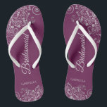 Silver Lace on Cassis Purple Bridesmaid Wedding Jandals<br><div class="desc">These elegant wedding flip flops are a great way to thank and recognize your bridesmaids, while giving their feet a rest after a long day. The beautiful design features an elegant design with silver gray lace frills on a cassis purple, magenta, or berry colored background and fancy pale gray script...</div>