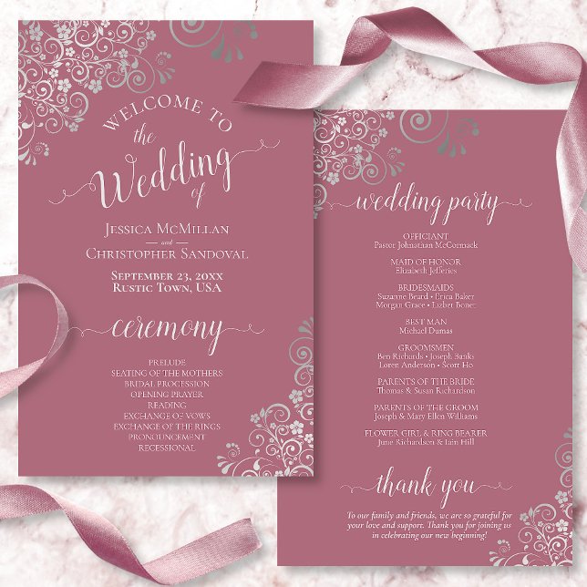 Silver Lace on Dusty Rose Budget Wedding Program (Creator Uploaded)