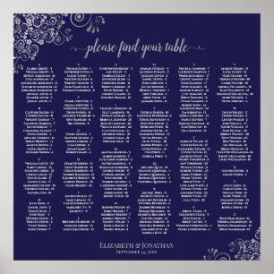 Silver Lace on Navy Alphabetical Seating Chart