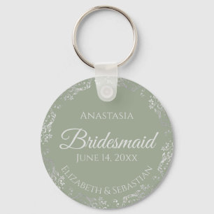 Silver Lace on Sage Green Bridesmaid Wedding Key Ring