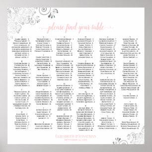 Silver Lace Pink Script Alphabetical Seating Chart