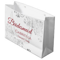 Silver Lace Red on White Bridesmaid Wedding