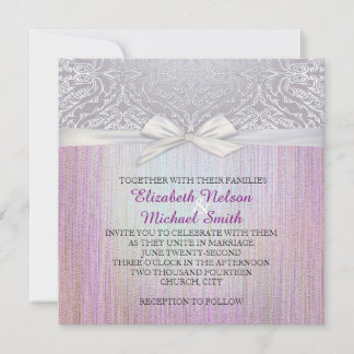 Silver Lace Ribbon Lavender Pastel Wedding Invite