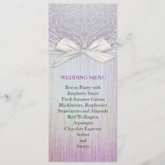 Silver Lace Ribbon Lavender Pastel Wedding Menu