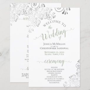 Silver Lace Sage on White Budget Wedding Program