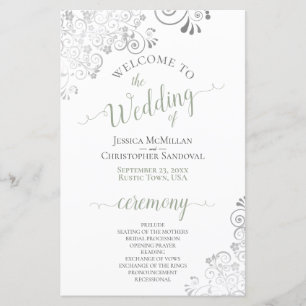 Silver Lace Sage on White Budget Wedding Program