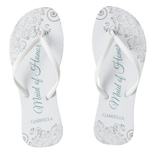 Silver Lace & Teal Chic Maid of Honour Wedding Jandals