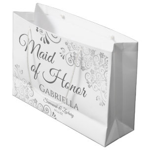 Silver Lace White Maid of Honour Wedding Large Gift Bag