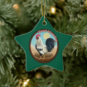 Silver Laced Wyandotte Rooster Good Morning Vintag Ceramic Tree Decoration