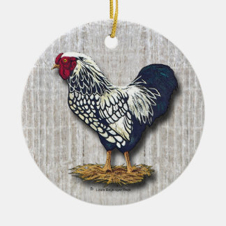 Silver Laced Wyandotte Rooster Light Barnboards Ceramic Tree Decoration