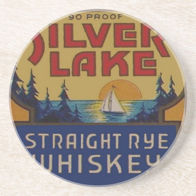 Silver Lake Whiskey Vintage Ad Label Coaster (Front)