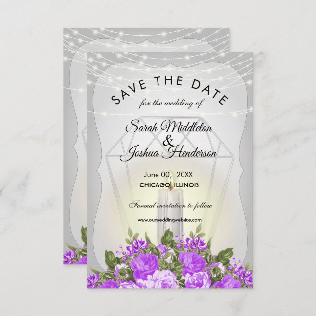 Silver Lantern and Purple Floral Invitation (Front/Back)