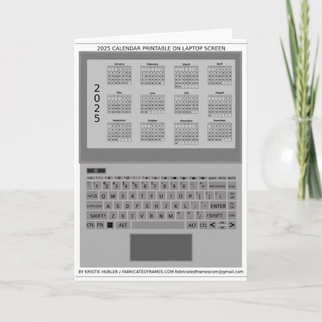Silver Laptop Keyboard 2025 Calendar On Screen Card (Front)