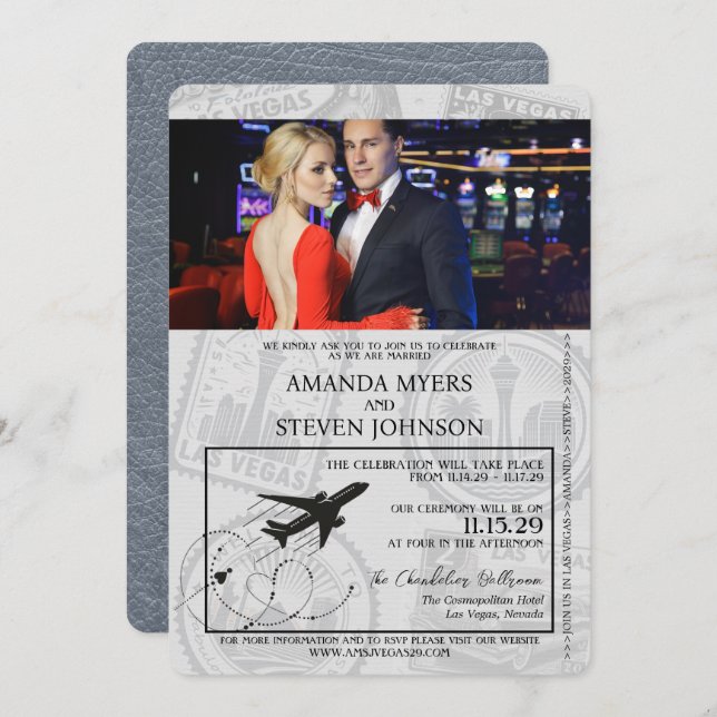 Silver Las Vegas Passport Wedding Invitation (Front/Back)