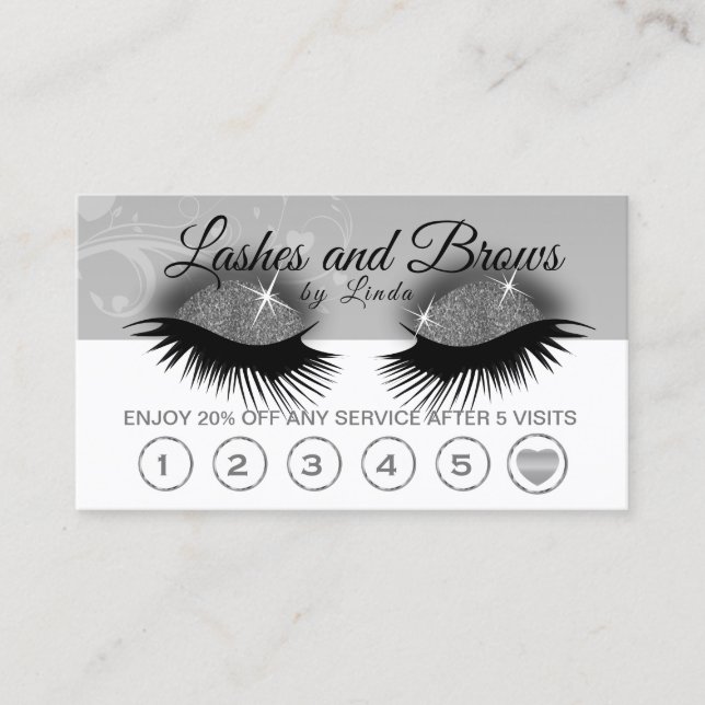 Silver Lashes on White and Grey Loyalty Card (Front)