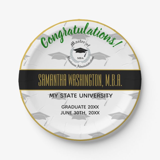 Silver Laurel Masters Degree MBA Graduation Party Paper Plate (Front)