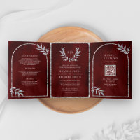 Silver Laurel Wreath Leaves Burgundy Red Wedding