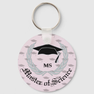 Silver Laurel Wreath Master Science Graduation Key Ring
