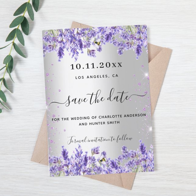 Silver lavender florals wedding save the date (Creator Uploaded)