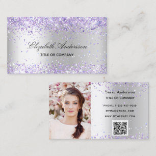 Silver lavender photo QR code Business Card