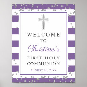 Silver Lavender Purple First Communion Welcome Poster