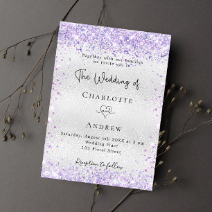 Silver lavender violet elegant wedding invitation