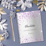 Silver lavender violet glitter name 2024 planner<br><div class="desc">A faux silver metallic looking background decorated with purple,  violet faux glitter dust.  Personalise and add a name,  title and year.</div>