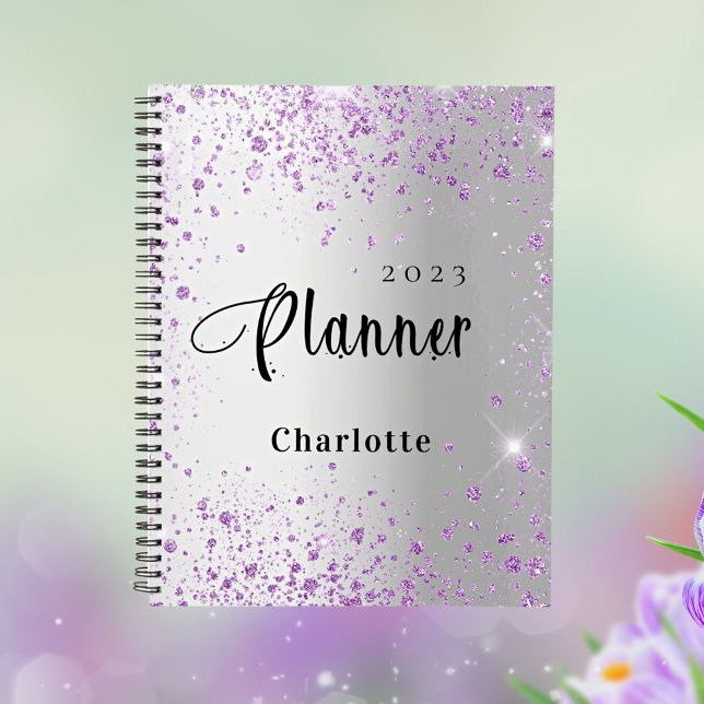 Silver lavender violet glitter name 2026 planner (Creator Uploaded)
