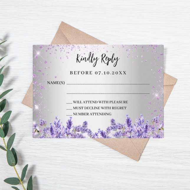 Silver lavender watercolor wedding response RSVP Card (Creator Uploaded)