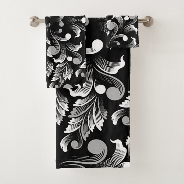 Silver Leaf Floral Bath Towel Set (Insitu)