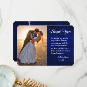 Silver Leaf Swirl Blue Photo Wedding Thank You