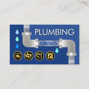 Silver Leaking Water Pipe Plumbing Business Card
