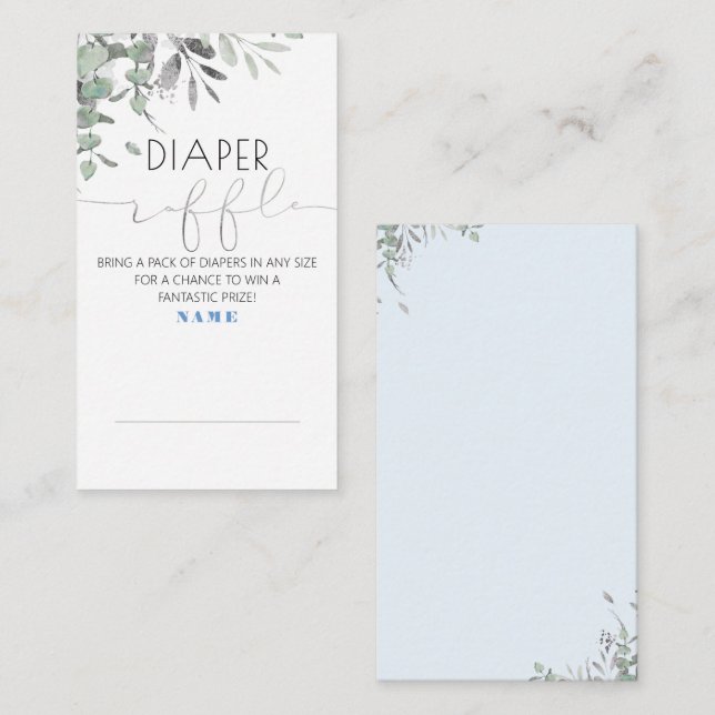 Silver Leaves Baby Shower Diaper Raffle Enclosure Card (Front/Back)