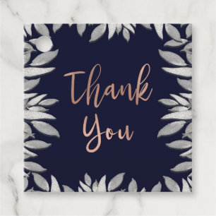Silver Leaves Botanical Glam Blue Pink Thank You Favour Tags